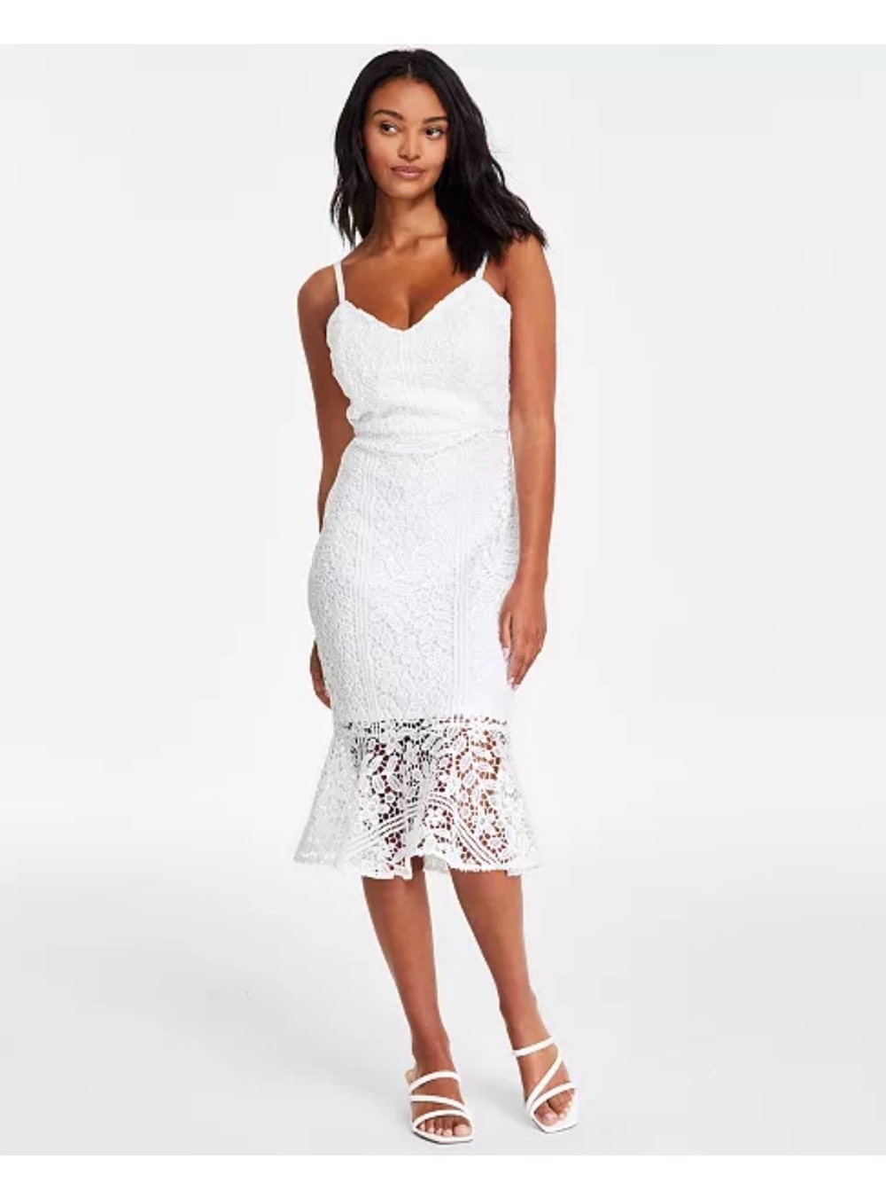 Macy's White Lace Midi Dress with Spaghetti Straps